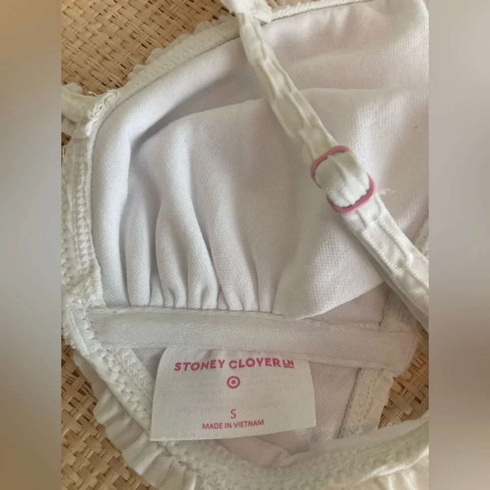 Stoney Clover White Bikini Top Textured Ruffle Swim Top Small